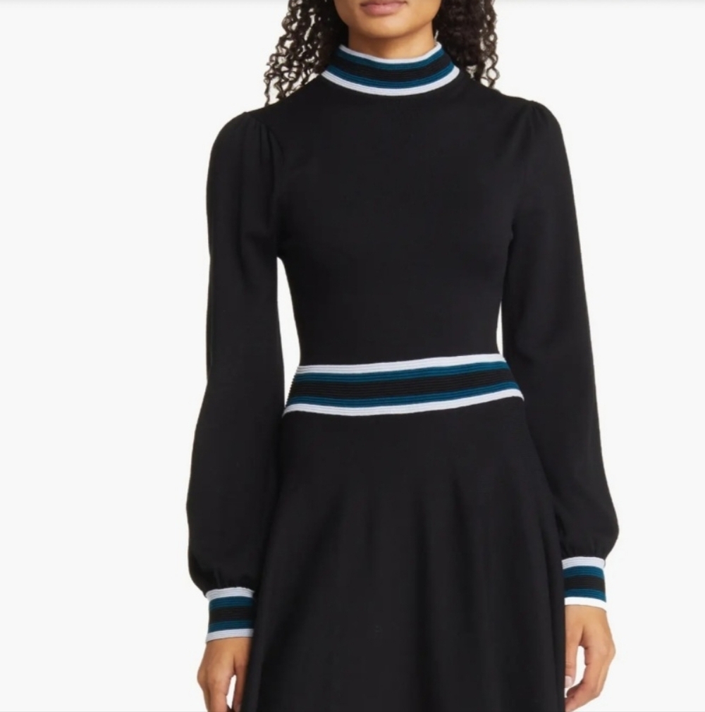 287B. Vince Camuto Stretchy Black Dress with Blue Stripes - Size XL